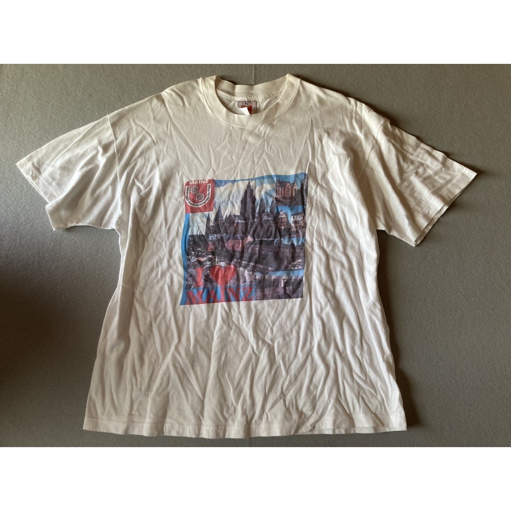 Vintage Hanes Men's Shirt Extra Large White I‎ Love Mainz Preshrunk Top T #1975